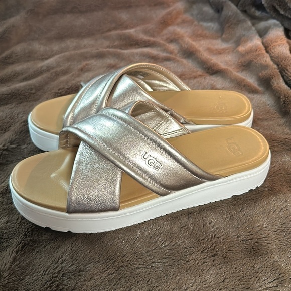 UGG Zane Crossband Gold Metallic Platform Sandal Sz 10 - Picture 3 of 14